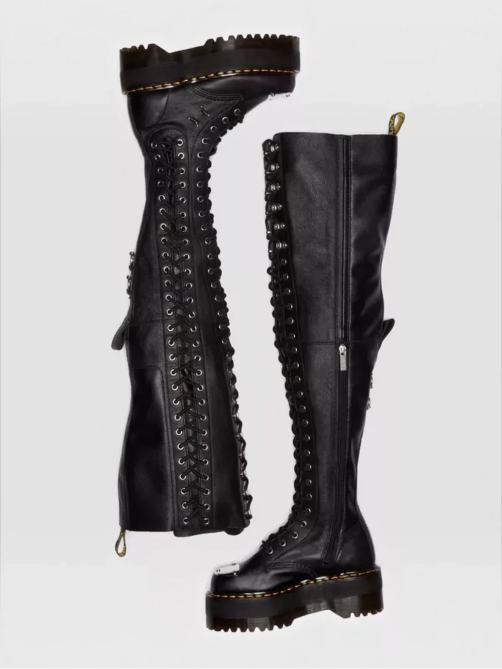 NEW Dr Martens Virginia Max Eyelet Lace Up Leather Black Thigh High Boots Size 6